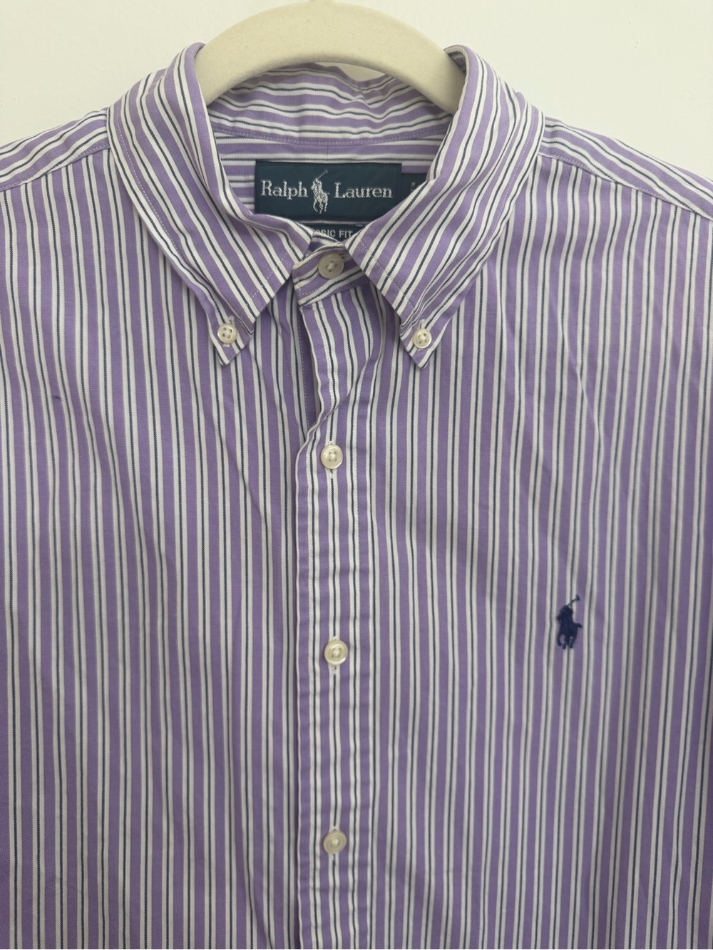 Ralph Lauren Lavender and White Striped Button-Down Shirt